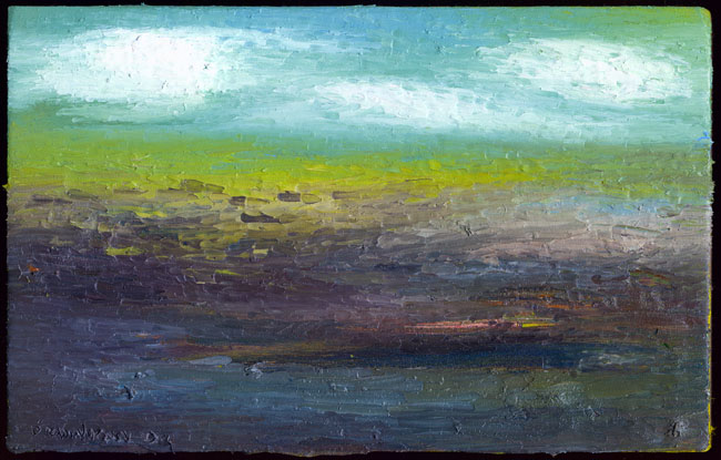 "Heath With Clouds" Oil on Panel, 5 1/2 in x 8 3/4 in, 2002